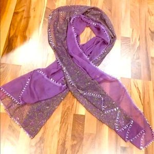 NWT - Chiffon dupatta scarf with silver sequin border lavender purple and silver